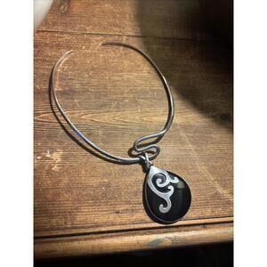 Mexican Sterling 925  Silver Torque Necklace With Large Pendant